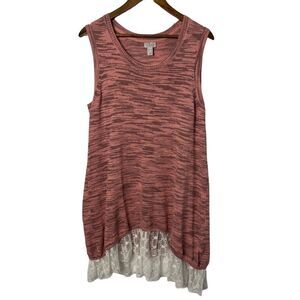 LOGO by Lori Goldstein Space Dye Sweater Tank w/ Lace Hem Women's Size Large